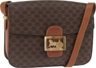Celine Vintage Carriage Flap Macadam Coated Canvas Brown Pvc Handbag (Pre-Owned)