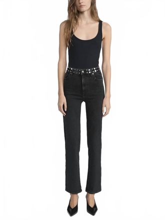 Frame Denim Le Sleek Straight Studded Jeans In Meteor
