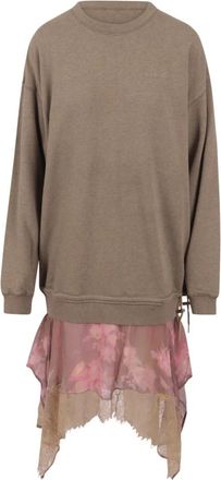 Diesel Sweatshirtjurk met chiffon en kanten rok - Dames - Korte kleedjes - Bruin - M - Chiffon - Kleedjes