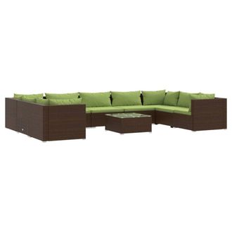 vidaXL Set Divani Da Giardino 10 Pz Con Cuscini In Polyrattan Marrone Vidaxl