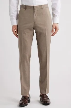 BOSS Genius Slim Fit Tan Microcheck Flat Front Stretch Dress Pants in Light Beige at Nordstrom Rack, Size 40 X R