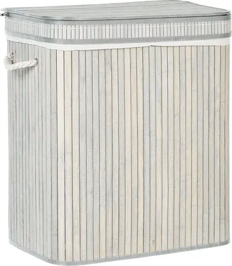 Beliani Cesta De Madera De Bamb&uacute; Gris Claro 60 Cm 2 Compartimentos Tapa Cremallera Kalthota