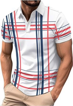Generic Polos Shirts for Men Lapel Collar Shirt Tops Striped Printed Short Sleeve Lightweight Golf Shirt Summer Vacation T Shirts