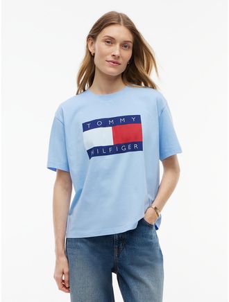 Tommy Hilfiger Womens Flag Logo T-Shirt - Vessel Blue - XXL