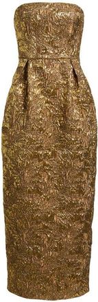 Lulus Kya Metallic Brocade Strapless Cocktail Dress in Gold at Nordstrom, Size X-Large