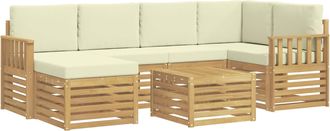 vidaXL Conjunto De Sof&aacute;s De Exterior 7 Uds. Blanco Y Crema Poli&eacute;ster Vidaxl