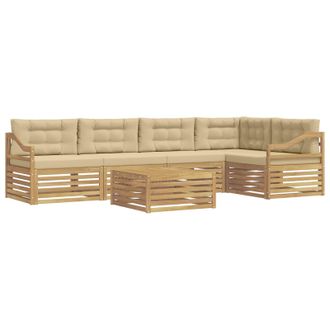 vidaXL Conjunto De Sof&aacute;s De Exterior Con Coj&iacute;n 6 Pcs Y Beige Poli&eacute;ster Vidaxl