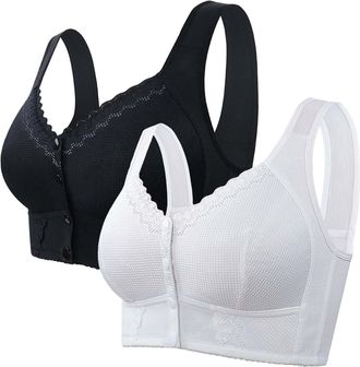 Generic 1/2/3 PCS Front Fastening Bras for Women Uk Plus Size Non Wired Front Fastening Bras Breathable Full Coverage Womens Bras Comfortable Soft Lace Ladies
