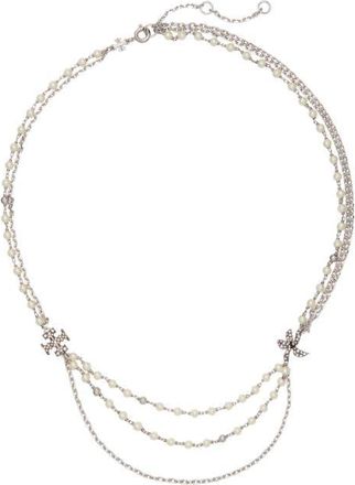 Tory Burch Moondance Layered Necklace in Tory Silver /Pearl /Crystal at Nordstrom