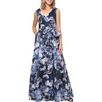 Alex Evenings Floral Print Sleeveless Maxi Dress in Navy Multi at Nordstrom, Size 12
