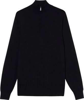 Brooks Brothers Merino Wol Trui met Halve Rits - Heren - Coltruien - Blauw - S - Wol - Truien & Vesten
