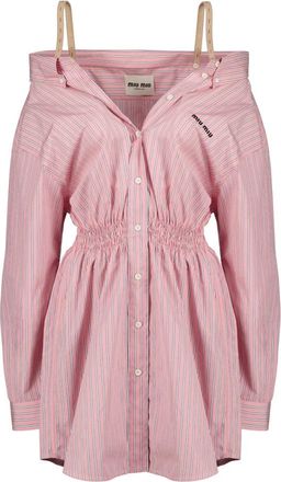 Miu Miu Gestreepte Overhemdjurk - Dames - Shirt Kleedjes - Roze - XS - Kleedjes