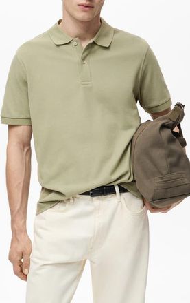 Mango Regular Fit Cotton Pique Knit Polo in Khaki at Nordstrom, Size Large