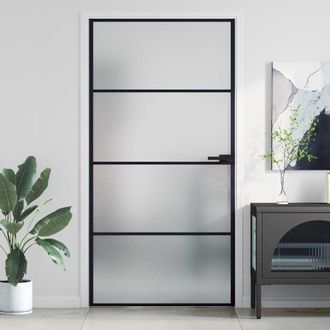 vidaXL Vidaxl - Puerta Interior Delgada Negra Vidrio Y Aluminio 102,5x201,5 Cm