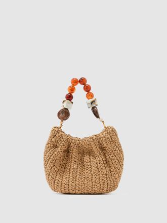 Reiss Natural Raffia-effect Beaded-handle Pouch Bag
