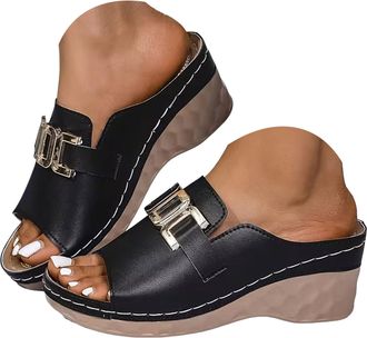 Generic Womens Platform Wedge Sandals with Arch Support,Womens Open Toe Orthopedic Slides Casual Walking Slip on Shoes Summer Boho Beach Dress Comfortable San