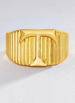 Luv AJ Initial Ridged Signet Ring