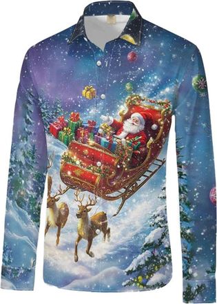 Generic Mens Ugly Christmas Shirt Novelty Santa Claus Print Long Sleeve Button Down Dress Shirt Funny Xmas Party Holiday Tshirts Stretch Work Tops Slim Fit Bl