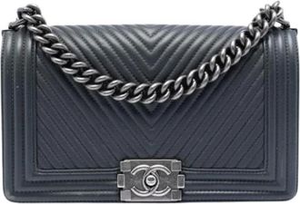 Chanel Pre-owned The Boy Flap - Dames - Vintage Schoudertas - Grijs - ONE Size - Leer - Vintage