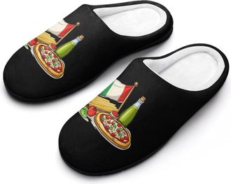 Generic Italian Food Theme Mens Slippers Slip On Comfortable Fleece Cotton House Shoes Winter