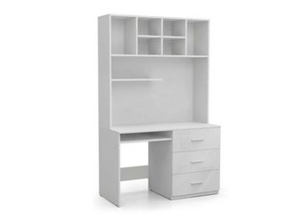 Mirjan24 Mobilier1 - Mesa De Oficina Salmere 109, Blanco + Blanco Brillante, Con Cajones, Con Un Estante Para Teclado, N&uacute;mero De Puertas: 0, N&uacute;mero De Cajones: