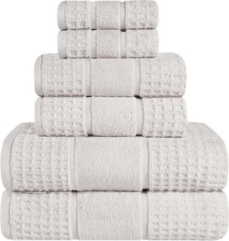 Superior 6Pc Zero Twist Cotton Waffle Honeycomb Plush Soft Absorbent Towel Set