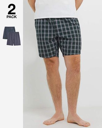 Jacamo 2 Pack Check Cotton Pyjama Shorts