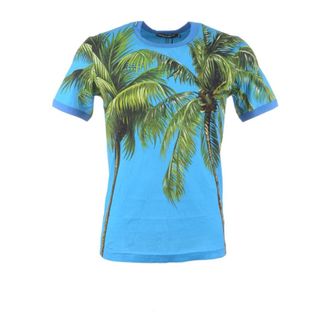 Dolce & Gabbana T-Shirts, male, Blue, Size: XS Palm Short Sleeve T-shirt