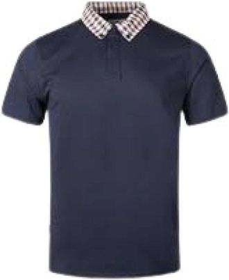 Aquascutum Navy Check Rib Polo Shirt - Heren - Polos - Blauw - XL - Katoen - Tops