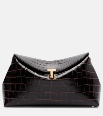 Toteme T-Lock croc-effect leather clutch