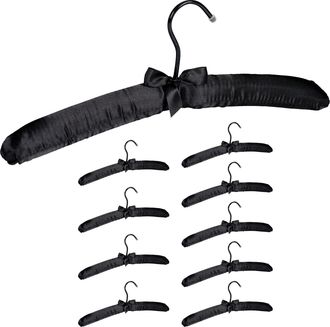Relaxdays Perchas Relaxdays Satin, Paquete De 10, Suaves, Ganchos Giratorios De 360&deg;, Lazo Decorativo, 38 Cm, Negro