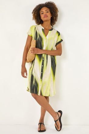 Roman Abstract Printed Linen Shift Dress