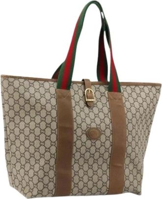 Gucci Pre-owned Tote Bags, female, Beige, Size: ONE SIZE Pre-owned Vintage GG Canvas Tote