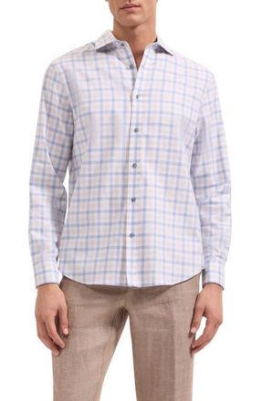 Bugatchi Axel Shaped Fit Plaid Button-Up Shirt in Air Blue at Nordstrom, Size Xxx-Large