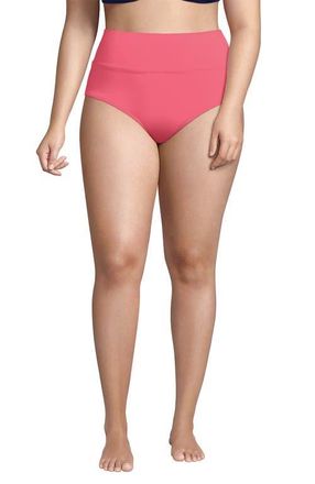 Lands End Chlorine Resistant Pinchless High Waisted Bikini Bottoms in Wood Lily at Nordstrom, Size 24W