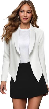 HyBrid & Company Womens Casual Work Office Blazer Open Front Heavy Ponti Shawl Collar Long Sleeve Jacket, Ivory-9789, XL