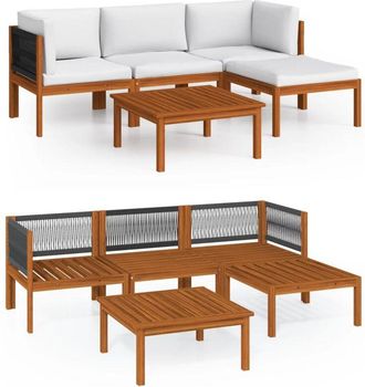 vidaXL Conjunto De Jard&iacute;n De 5 Piezas Con Cojines, Madera Color Crema, Acacia Y Cuerda Vidaxl