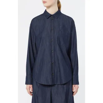 Max Mara Oversize Button-Up Shirt in Midnight Blue at Nordstrom, Size 10