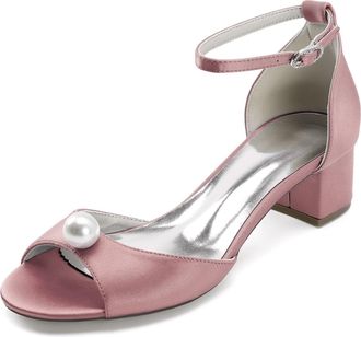 Generic Womens Block Heel Sandals Bridal Wedding Dress Shoes Low Heel Peep Toe Prom Party Dress High Heels Sandals 4.5Cm,Flesh Pink,10 UK