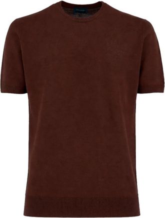 Drumohr Rondgebreid T-shirt - Heren - Ronde hals truien - Bruin - XL - Katoen - Truien & Vesten