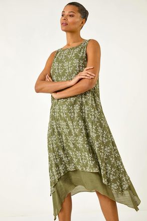 Roman Floral Print Double Layer Shift Dress
