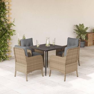 vidaXL Set Comedor De Jard&iacute;n 5 Pzas Con Cojines Rat&aacute;n Sint&eacute;tico Beige Vidaxl