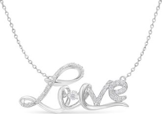 House of Brilliance 925 Sterling Silver 1/4 Cttw Diamond Cursive Love Pendant Necklace in White at Nordstrom