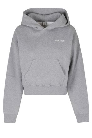 Sporty & Rich Serif Logo Embroidered Cropped Hoodie With Kangaroo Pocket