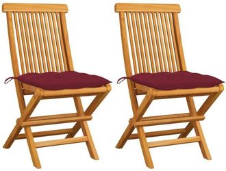 vidaXL Vidaxl - Sillas De Jard&iacute;n 2 Uds Madera De Teca Con Cojines Rojo Tinto