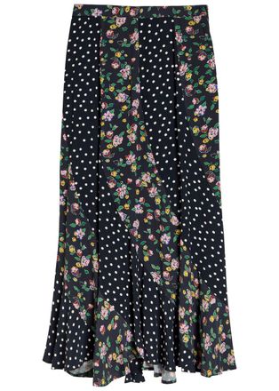Rixo Rixo Gracella Panelled Polka dot and Floral Midi Skirt - Black - 16 (UK 16 / XL)