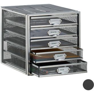 Relaxdays Relaxdays - Organizador Escritorio Con 5 Cajones Para Documentos A4, Acero, Plateado, 29 X 27,5 X 35,5 Cm