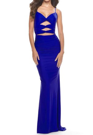 La Femme Front Cut-Out Detail Prom Maxi Dress In Royal Blue