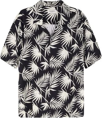 Laneus Bowlingkraag Shirt met Print - Heren - Korte mouwen Overhemden - Zwart - 2XL - Overhemden