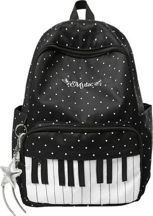 Generic Nylon Casual Backpack 16.9 Inch Polka Dot Piano Key School Bag for Girls (Black)